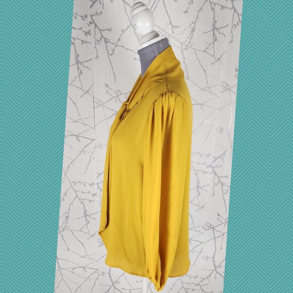 Limelight Yellow Tie Neck V-Neck Blouse Career - Picture 2 of 4